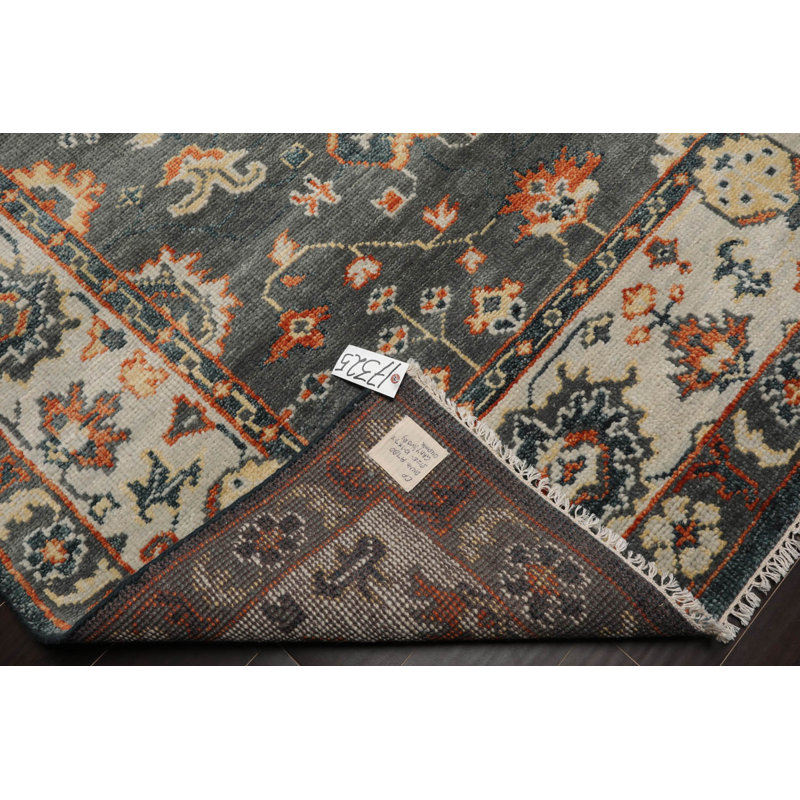 Tapis traditionnel en laine noué à la main gris Oushak Loombloom