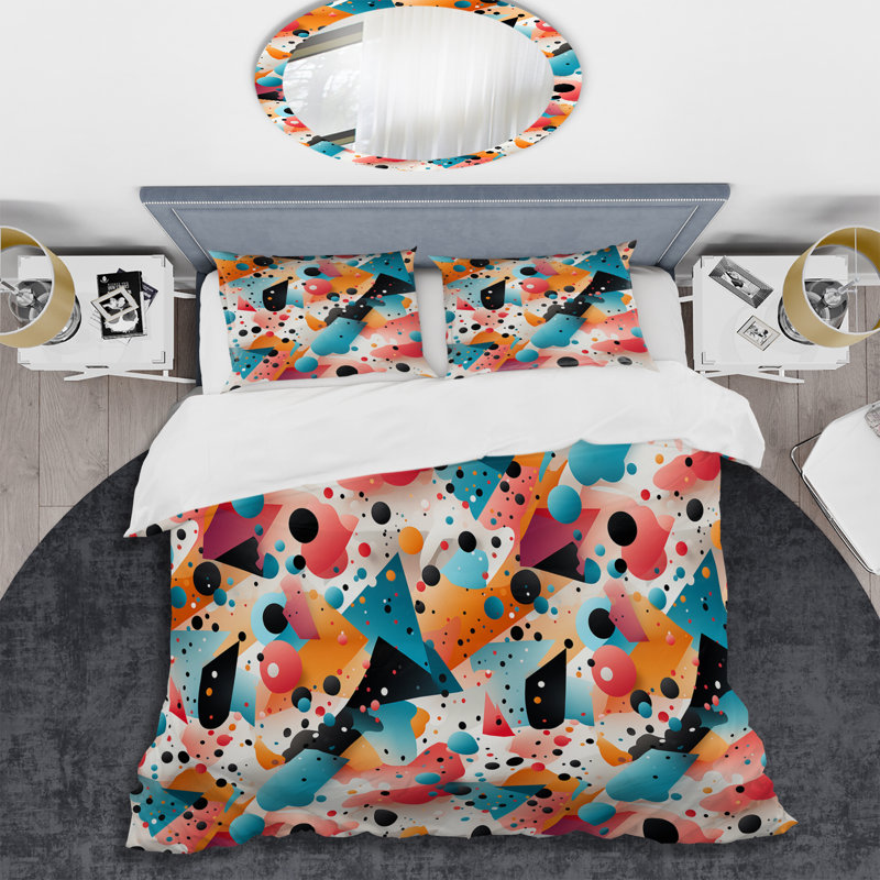 Literie tendance des années 70, Housse de couette pour grand lit et 2 taies décor