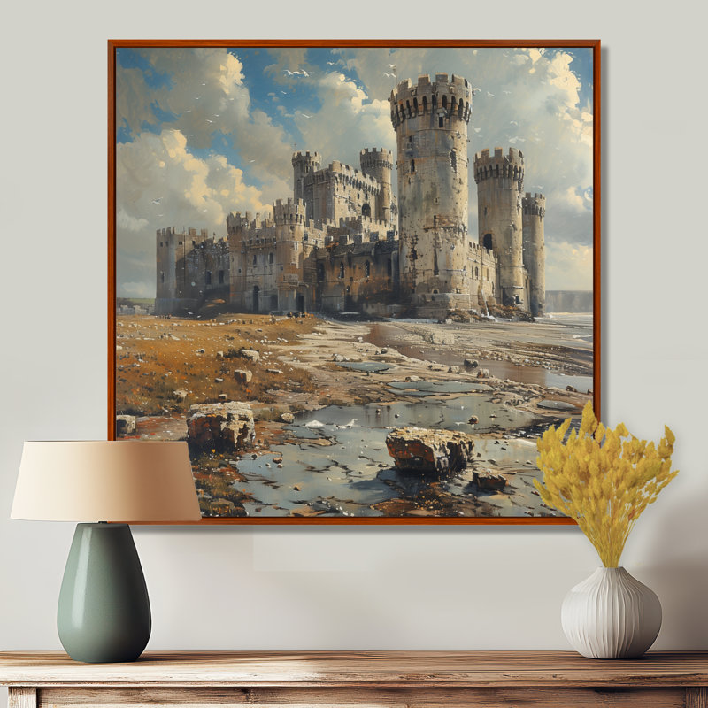 Impression d'art mural gris et blanc majestueux Forteresse I - Forteresses, Toile avec cadre flottant brun