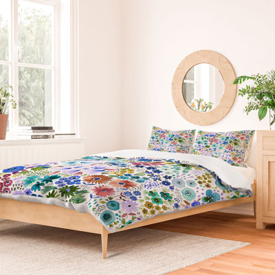 Ensemble de housse de couette en coton mauve / vert / bleu Ninola