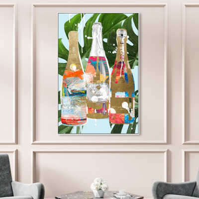 Tropical Champagne Bottles"", Tropical Bubbly Bottles Glam Gold Canvas Wall Art Print For Dining Room -  Oliver Gal, 42566_36x54_CANV_WFL