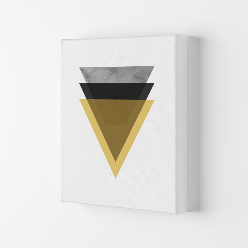 Geometric Mustard And Black Triangles by Pixy Paper - Print, 84cm H x 59.4cm W x 4cm D, Wrapped Canvas