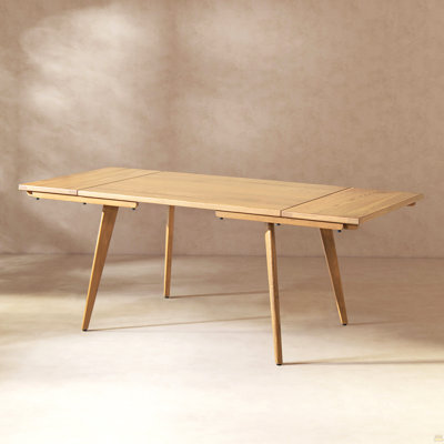 Capri 47-78.5" Solid Oak Wood 4-6 Seat Extendable Leaf Dining Table, Natural Brown Red Oak