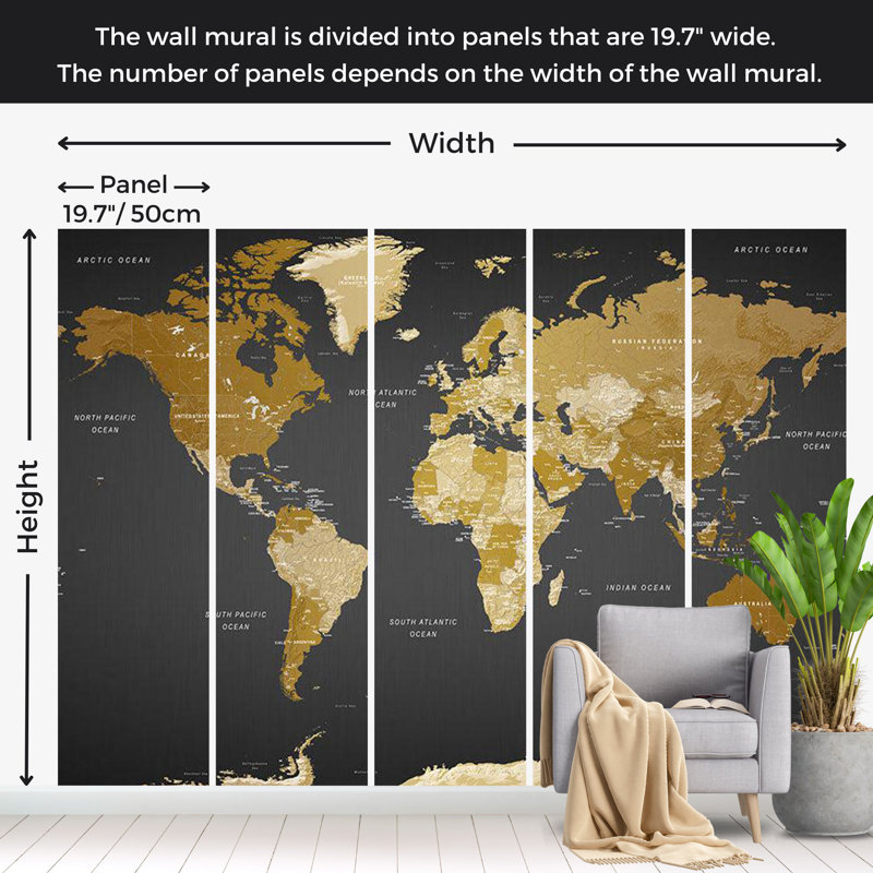 Papier peint carte du monde - Géographie moderne, L 177 po x L 124 po