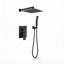 Pomme de douche murale 12 pouces en laiton noir mat et acier inoxydable avec douchette à main et soupape d'équilibrage de pression