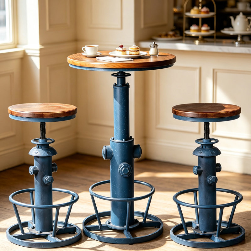 Jermeshia 2 - Person Pine Pedestal Dining Set, Blue, Blue/Brown