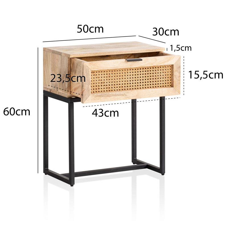 Alidiya 50cm W Metal Bedside Table