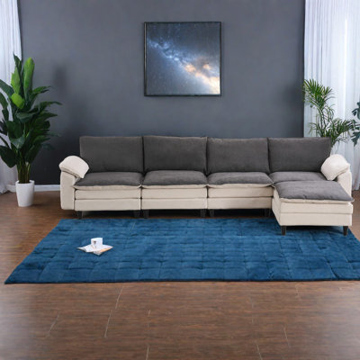 Canapé modulaire spacieux en forme de L de 129,92 pouces en chenille pour la maison
