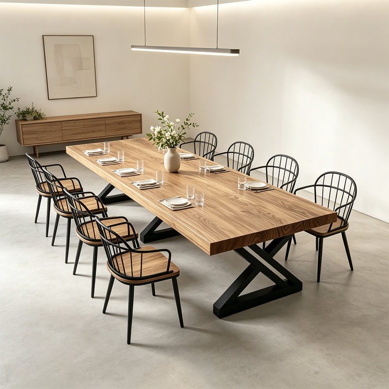 Modern Farmhouse Solid Wood Rectangular Dining Table, 29.5" H x 118.1" W x 47.2" D
