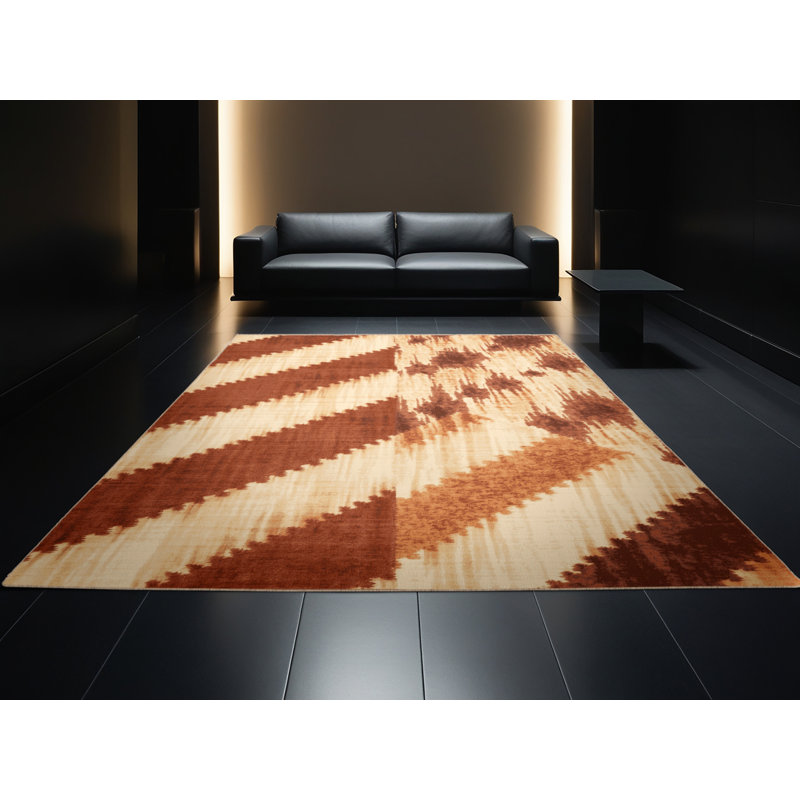 Soft Plush Ealey Global Inspired Ikat Area Rug in Brown – Beige Binding, 8' Round