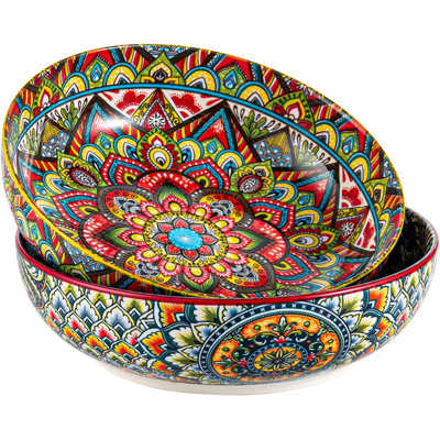 Home Porcelain Pasta Bowls Set Of 2, Ceramic 50 Oz Soup Bowl, Colorful Large Salad Bowls, Bohemia Style Serving Bowls Set For Noodles, Microwave & Dishwasher Safe (Set A)