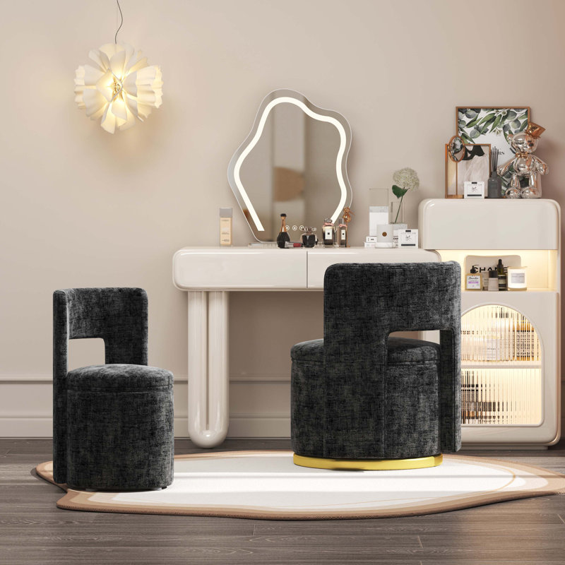 Chaise pivotante avec rangement, Chenille noir