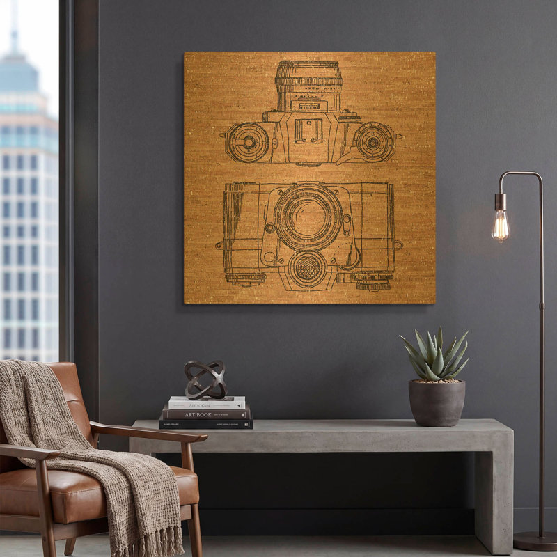 « Appareil photo en liège » de Kamdon Kreations, décoration murale en métal, 91,4 cm x 91,4 cm, 36"x36"