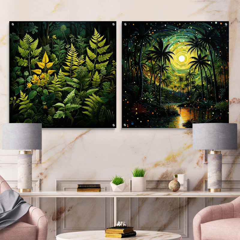 Asian Art Bamboo Whisper IV - Art asiatique, ensemble d'acrylique sur verre, ensemble de 2, H 16 po x l 33 po