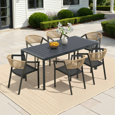 Ensemble repas pour 6 personnes en aluminium avec chaises empilables de 8 lb et trou pour parasol