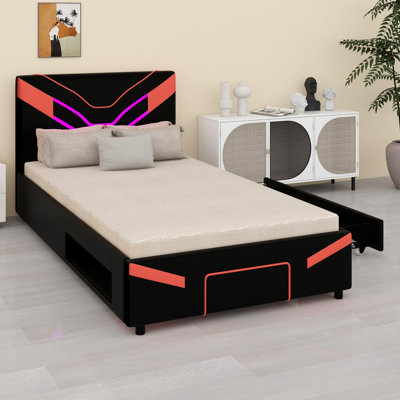 Cadre de lit avec lumières DEL et tiroirs pour les chambres modernes