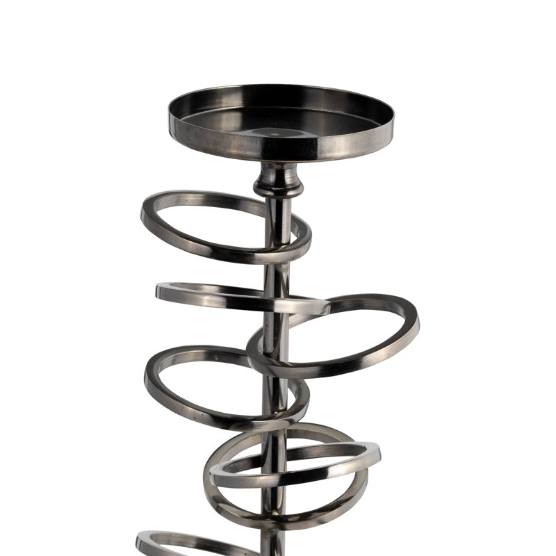 Modern Metal Aluminum Spiral Ring Pillar or Taper Candle Holder with Clear Square Base - Contemporary Sculptural Design Accent Decor for Stylish Tabletop or Shelf Display