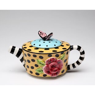 Ladybug & Swirls Design Decorative Hand Painted Ceramic Teapot Cute Tea Pot