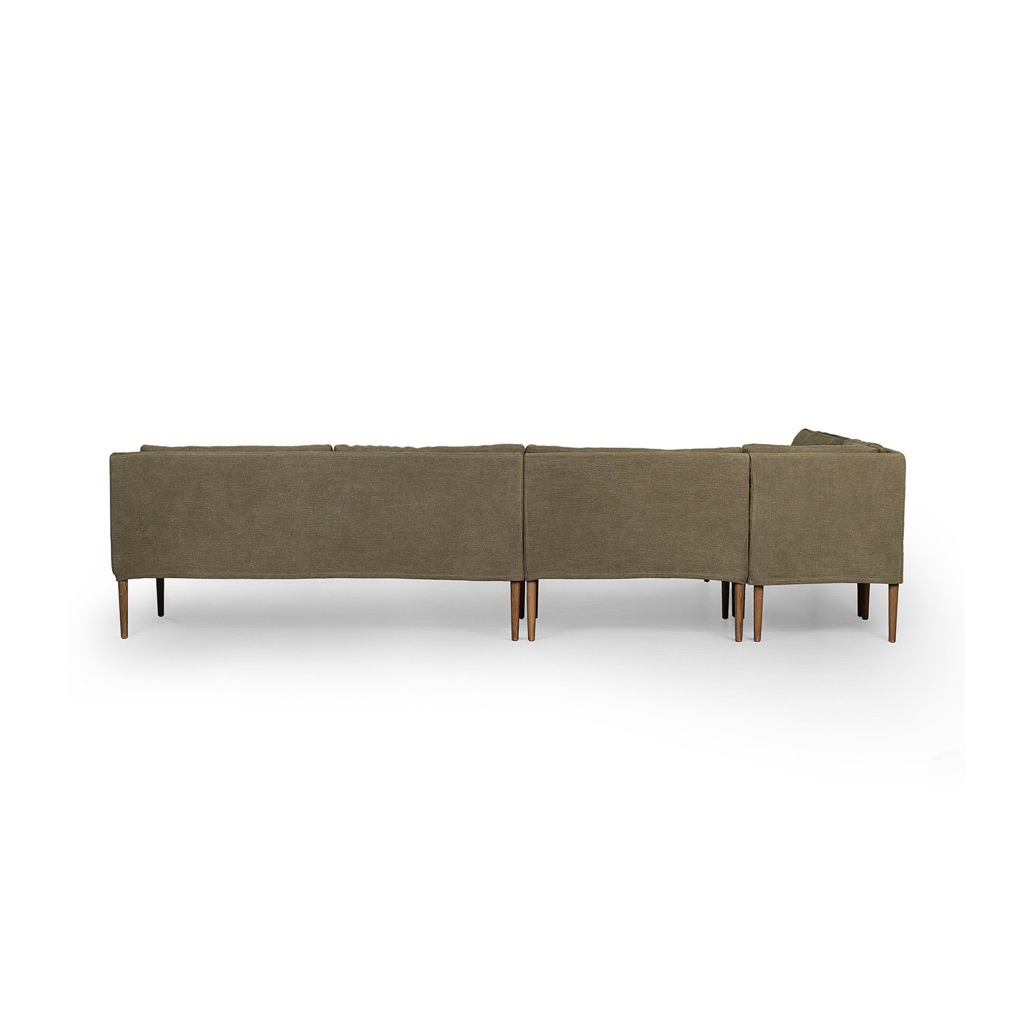 Aurelia Dining Banquette, 34.5" H x 137.5" W x 76" D, Broadway Olive Linen, Left Hand Facing