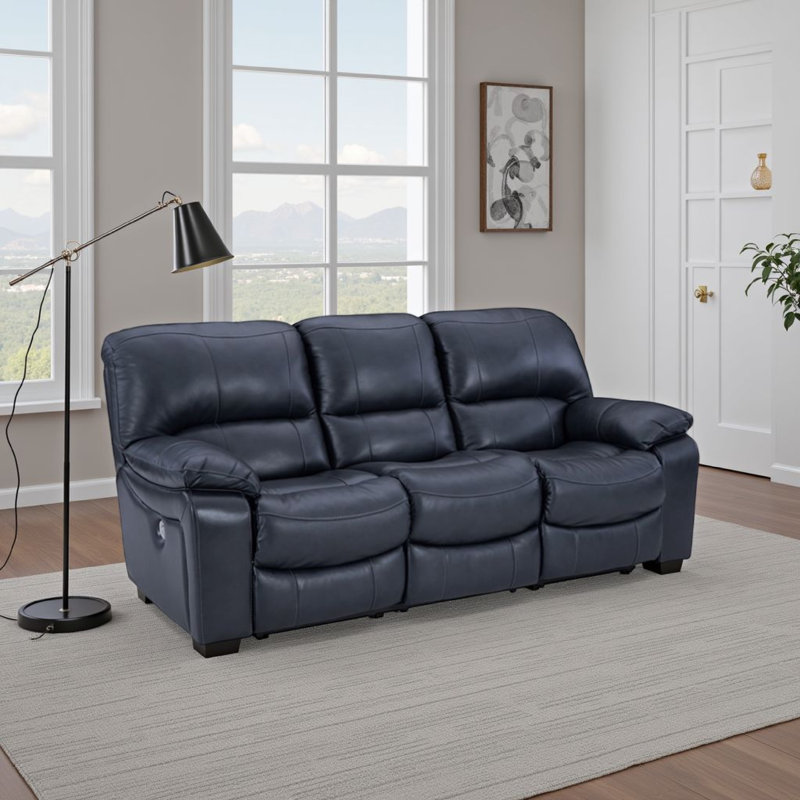 Canapé inclinable électrique Leesa, cuir bleu océan doux, port USB, 88 pouces