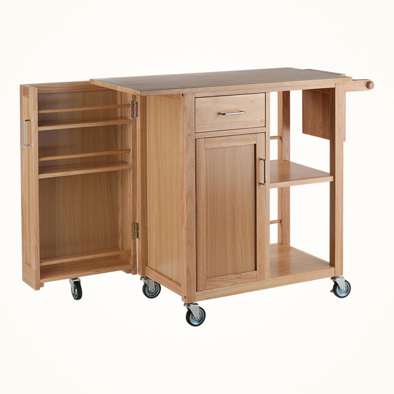 Natural Wood Kitchen Cart with Wine Rack and Storage