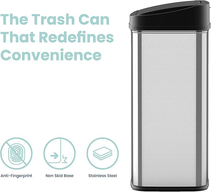 Automatic touchless motion sensor rectangular trash can, 13Gal, Black