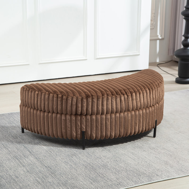 Grand repose-pieds rembourré avec rangement demi-lune, Brown Faux Fur