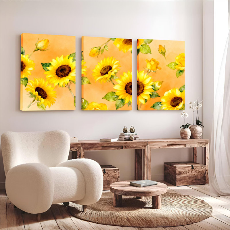 Tournesol, impression sur toile, ensemble de 3, H 30 po x l 60 po