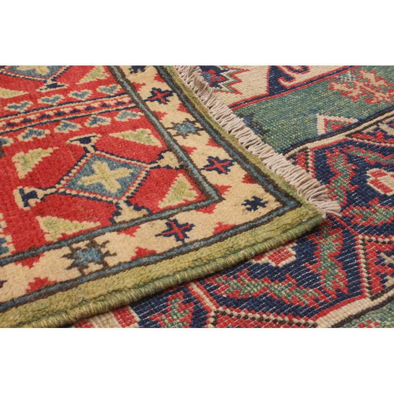 Tapis de couloir unique en laine noué à la main style Ouzbek Gazni des années 2010 de 4 pi 11 po x 19 pi 3 po olive / rouge Quintine