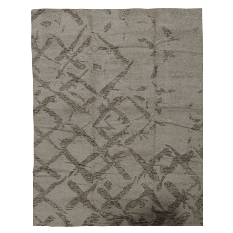 Moroccan Hand-Knotted Wool Area Rug in Taupe/Dark Taupe