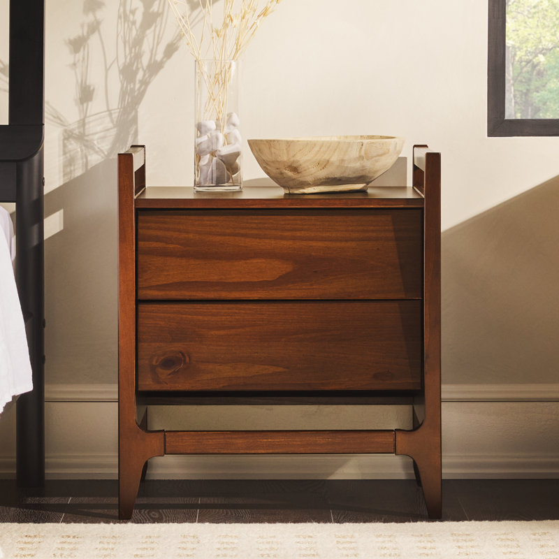 Aundrea 2-Drawer Solid Wood Nightstand, Walnut