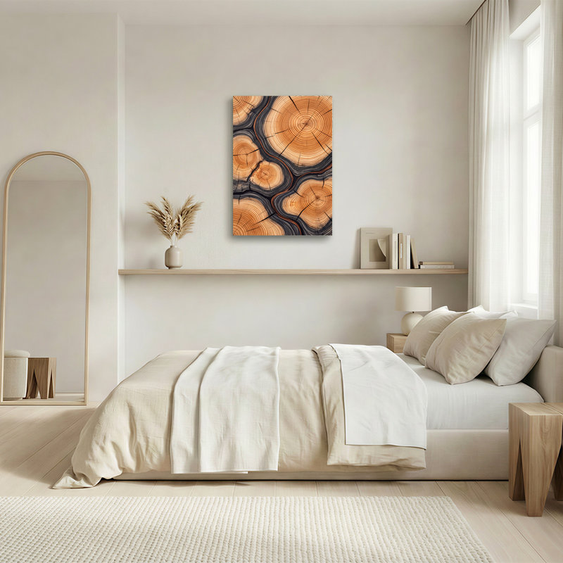 Art mural sur toile brun avec troncs d'arbre et lignes d'écorce gris foncé, H 48 po x l 36 po