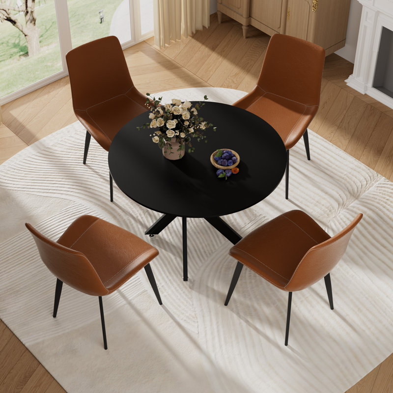 Ensemble de salle à manger 5 pièces, H 29,6 po x L 36 po x l 36 po, Noir, Brun
