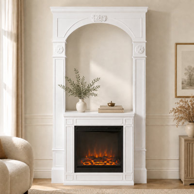 Habillage de cheminée blanc sculpté en relief, 48 po L x 86,6 po H (cheminée non incluse)