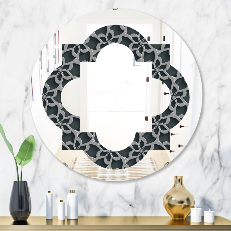 Fond de motif floral 3d quadrilobe miroir mural sans cadre modern, H 31,5 po x l po