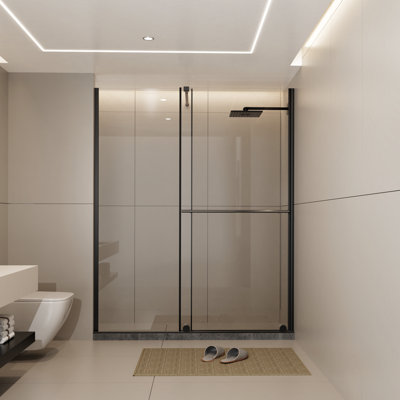 Glass Shower Door 72 In.H X 30 - 60 In.W, 1/4" Thick Tempered Glass, Stainless Steel Handle, Black Supporting Bar, Walk-In Screen, Modern And Functional, Leak- Screen Door, Dual Usage, Robust