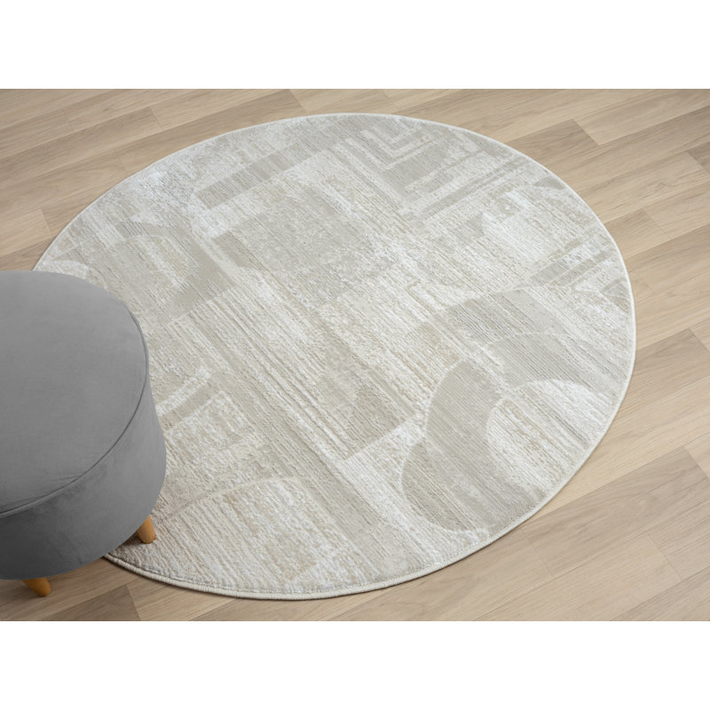 Isla Machine Woven Cream Indoor Rug, Round 120cm