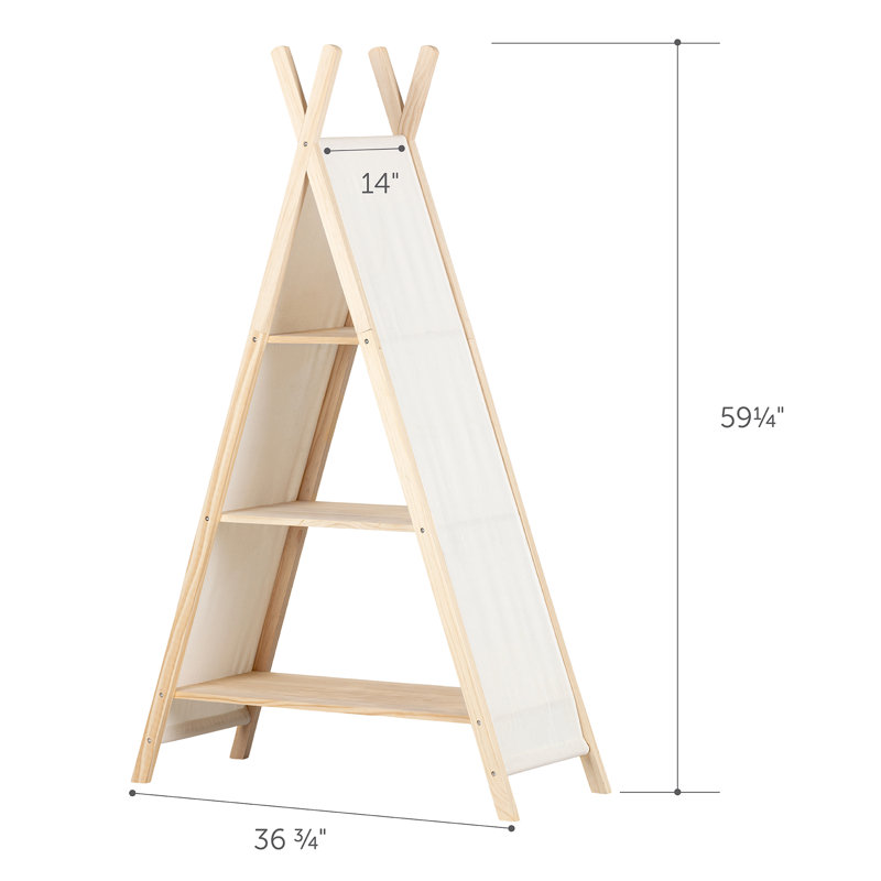 59.25" Natural Pine and White Cotton Teepee Shelving Unit