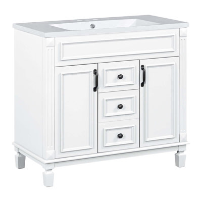 Meuble-lavabo moderne avec lavabo supérieur, 2 portes à fermeture douce et 2 tiroirs