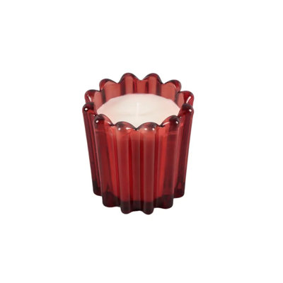3.75"D Cherry Glass Ribbed Candle - Mahogany Teakwood (7oz)