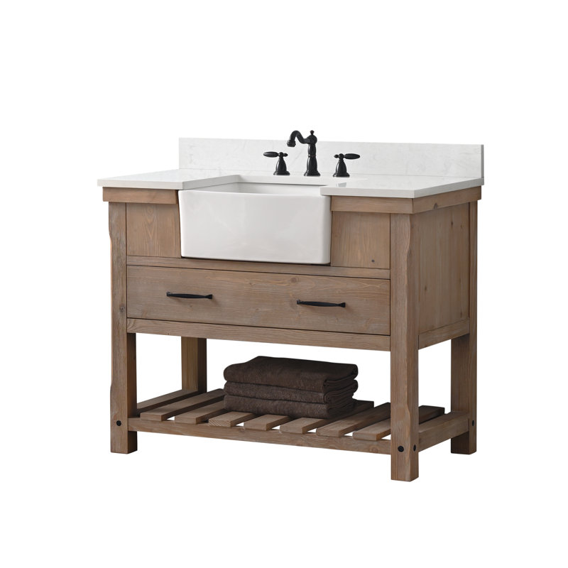Meuble-lavabo simple 42 po Curiel, Naturel patiné / noir mat