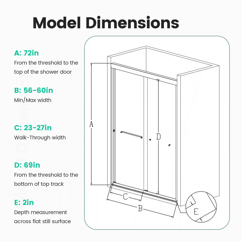 56"-60"W*72" H  Semi-Frameless Double Sliding Shower Door, Chrome