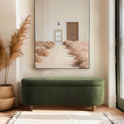 Banc rabattable avec charnières à couvercle rabattable et rangement en tissu de 43,75 po