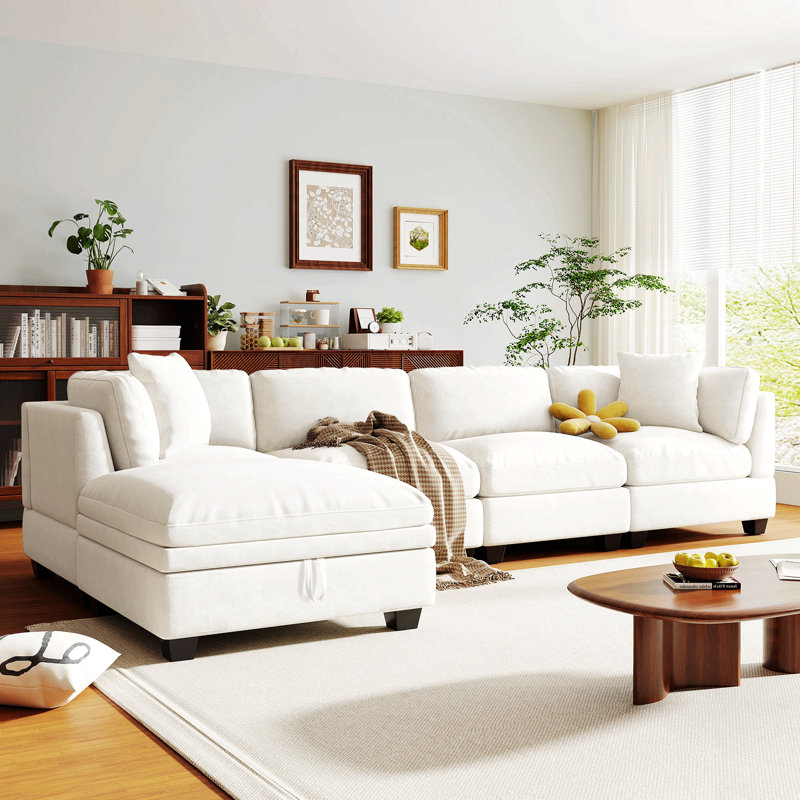 Canapé modulaire avec repose-pieds 5 pièces Zenfield, Polyester beige
