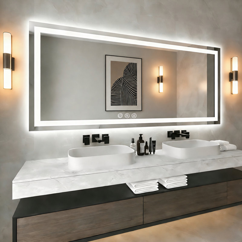 LED Bathroom Vanity Mirror with Anti-Fog, Dimmable Front and Backlit Lights, Tempered Glass, 72" x 36"