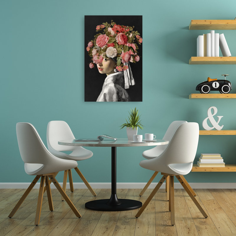 Rose Crown Portrait Classic Elegant Romantic Rose Flower Portrait Wall Art Print 1 Piece Wrapped Canvas Wall Art