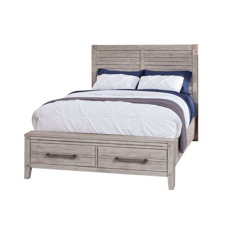 Navin Slat Storage Bed, Queen, White Washed