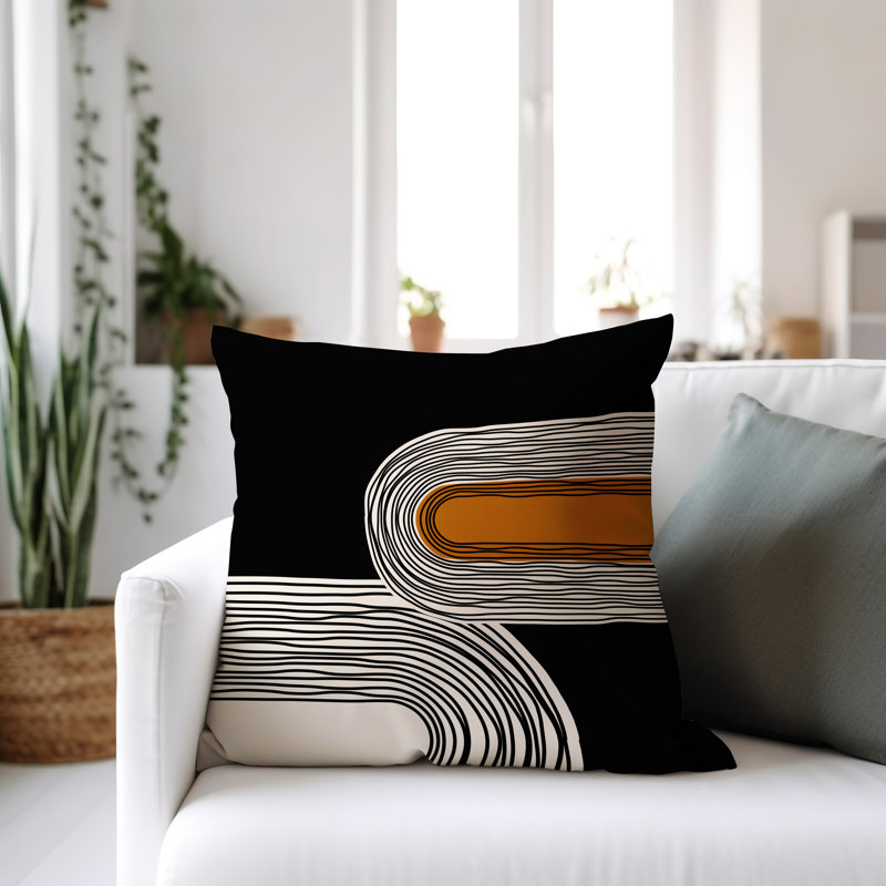 Coussin décoratif réversible intérieur / extérieur Cassie, H 15 po x l 15 po, Orange/crème/noir
