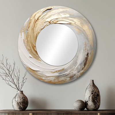 Vortex doré doux et doré Vortex III - miroir décoratif spirales abstraites, miroir mural rond moderne, art imprimé en métal