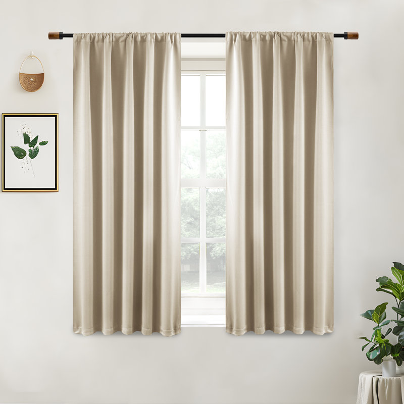 Solid Color Modern Blackout Thermal Curtain Panel Rod Pocket 2 Panels, Beige, 2, 36" W x 54" L